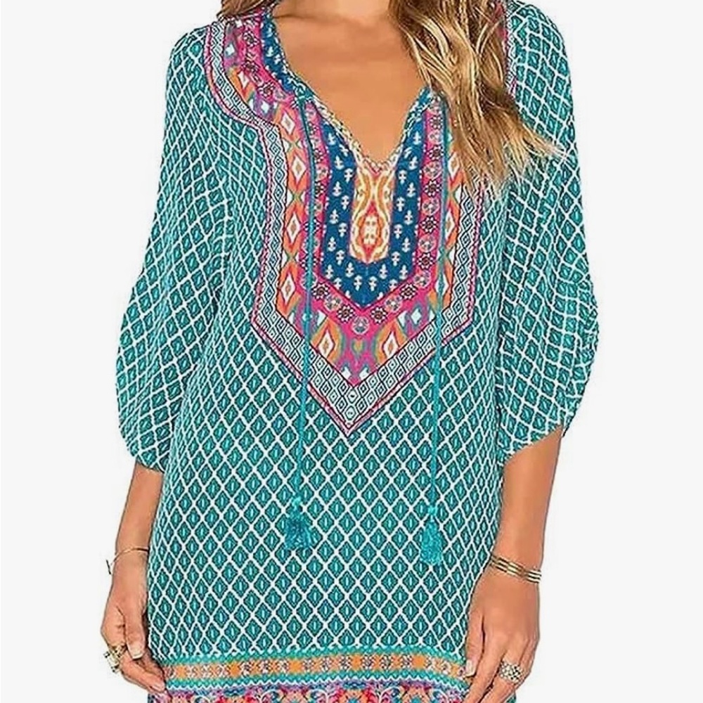 NWT Urban Coco Bohemian neck tie shift dress  beach cover up.